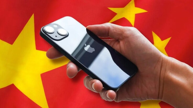 Apple iPhone placed above China's Flag